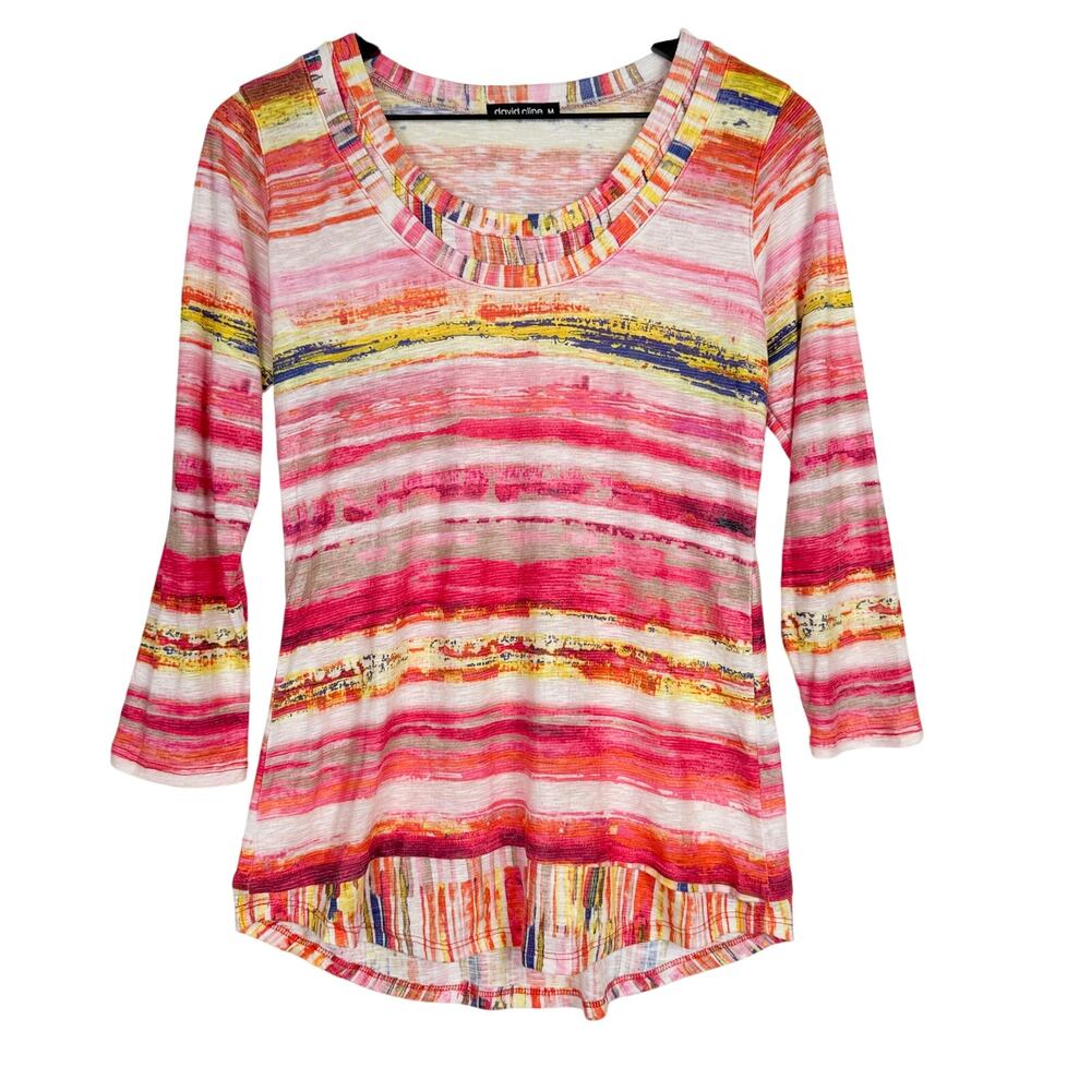 David Cline Crushed 3/4 Sleeve Sedona Crew Neck Shirt Pink $120 - M